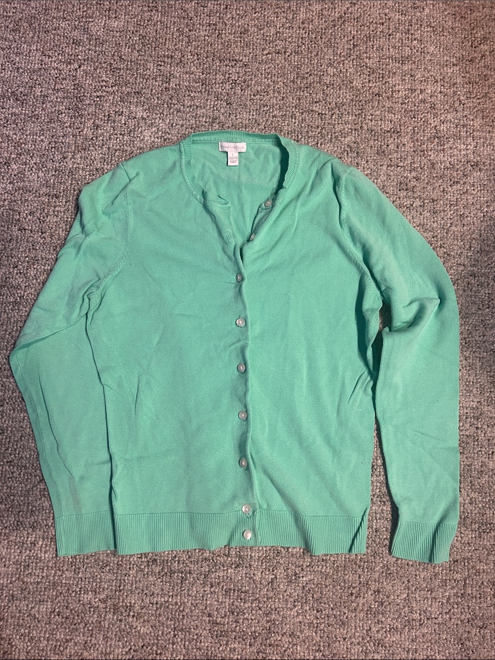 Charter Club Mint Green Crewneck Button Cardigan